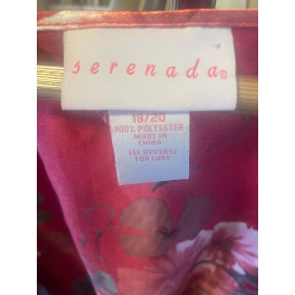 Serenada Red Satin Floral Belted Long Robe Sz 1X - Picture 4 of 7